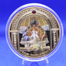 2014 St Francis of Assisi Gold Plated Medal Coin w/ Swarovski in Capsule