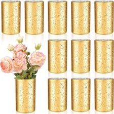 Sunnyray 12 Pcs Speckled Gold Cylinder Vase 6 x 3.5 Inch, As Pictures Shown 