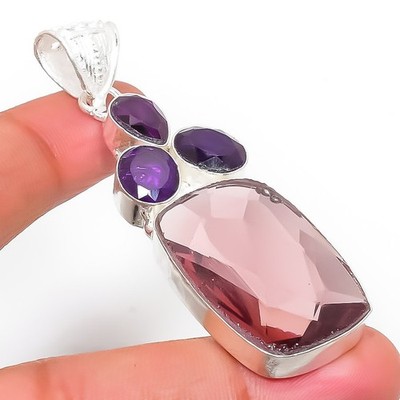 Amethyst Gemstone Handmade 925 Sterling Silver Jewelry Pendant 2.36''