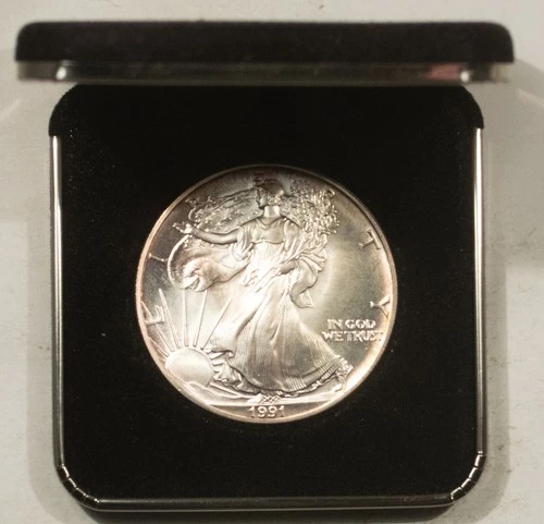 1991 $1 AMERICAN SILVER EAGLE, 1 OZ .999 - GEM BU WITH ORIGINAL BOX!