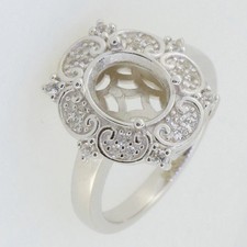 Sterling Silver Semi Mount Ring Setting Oval 10x8mm Halo Floral Design