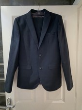 Mens next navy textured suit jacket size 38 R trousers size 32” regular