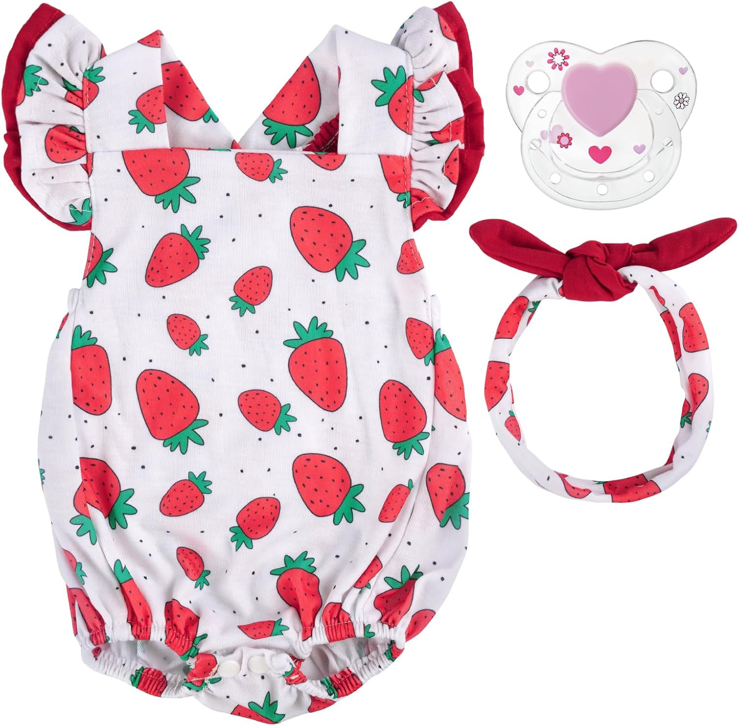 BABESIDE 3Pcs Reborn Baby Doll Clothes for 17-22 Inch Dolls,Strawberry Outfit Se