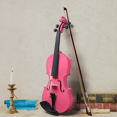 New 1/2 Size Kid Pink Basswood Acoustic Violin Fiddle with Case Bow ...