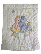 Dundee 1980's Care Bear Cousins Baby Quilted Crib Blanket Bunny Bird 41 x 32 USA