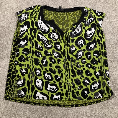 Worthington Leopard Print Blouse Womens 3X Plus Green Avant Garde Chic Office