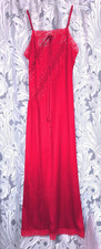SMALL SILKY 100 NYLON LONG RED SPAGETTI STRAP LACE NIGHTGOWN GOWN VINTAGE