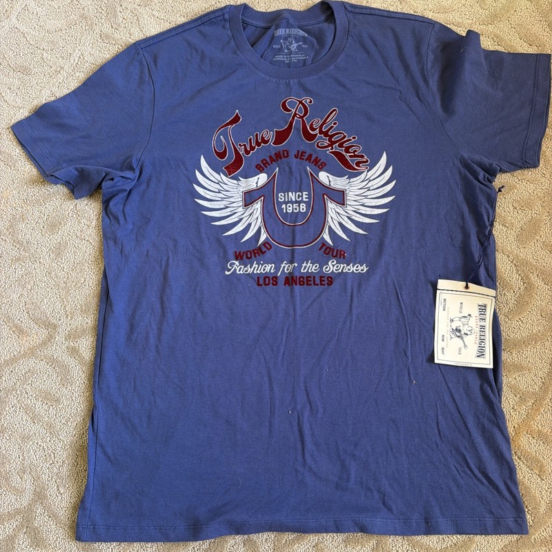 Vintage NWT Men’s TRUE RELIGION Wings Tour S/S Crew Neck Navy XXL T-Shirt