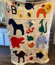 Vintage Crochet Baby Blanket Crib Tight Afghan Animals Square Approx 45x60