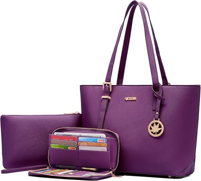 Qiyuer Women Purses Handbags Wallet Sets Shoulder Bags Top A0-3pcs/Set Purple 