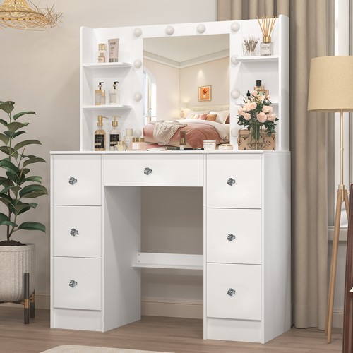 Schminktisch mit Spiegel und Beleuchtung Schlafzimmer Frisiertisch Schubladen DE - Bild 5 von 20