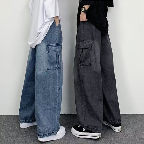 Herren Wide Leg Jeans Hose Streetwear Loose Jeans Freizeit Baggy Cargohose - Bild 6 von 15