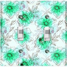Metal Light Switch Cover Wall Plate Flower Watercolor Green