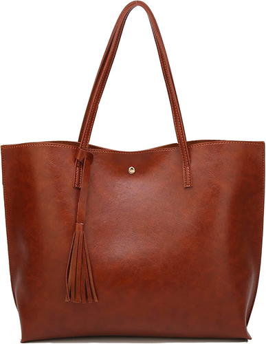 Women'S Soft Faux Leather Tote Shoulder Bag from Dreubea, Big Capacity Tassel Ha - Picture 6 of 12