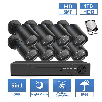 5MP Lite 4CH 8CH DVR CCTV Security Camera System Motion Detection IP66 24/7