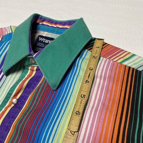 VINTAGE WRANGLER BRUSHPOPPER WESTERN SNAP SHIRT 15.5-33 X LONG TAILS STRIPE - Picture 10 of 15