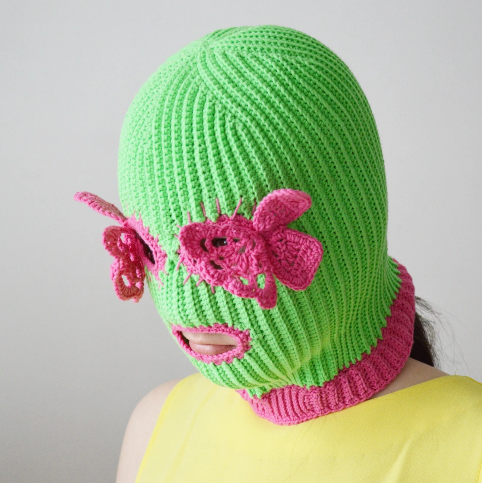 Crochet cute butterfly balaclava ski mask men women 3 hole Knitted aesthetic hat
