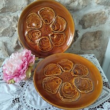 2 x Oyster Plates French Faience De St Amand Majolica Shell Pattern Seafood