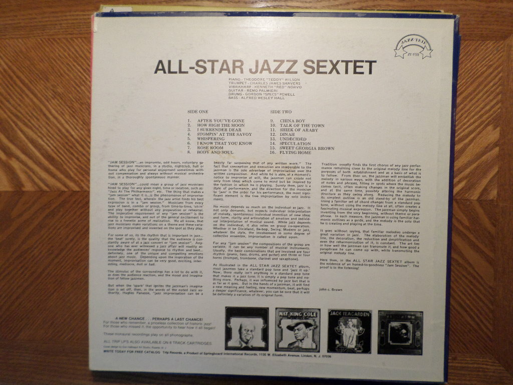 JAZZ TRIP LP RECORD /ALL STAR JAZZ SEXTET/WILSON,SHAVERS,NORVO