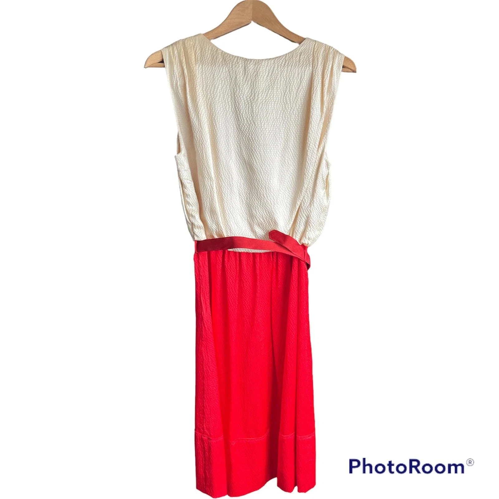 Abito a maniche corte Tory Burch rosso seta e crema con cintura noi taglia 6 UK taglia 10