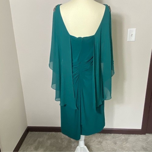 Oleg Cassini Short Embellished Capelet Sheath Dress In Gem Women's Size 14 - Picture 7 of 16