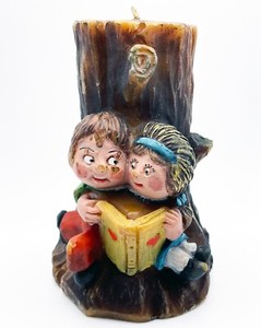 Vintage Gunter Kerzen Handmade Girl and Boy Reading Tree Candle 5.5" AS-IS