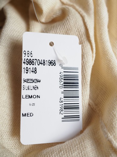 9/15 Saks Fifth Avenue Silk Linen Lightweight Sweater Asymmetrical Zip Lemon M - Picture 8 of 9