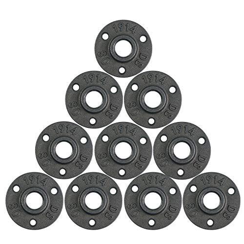 10Pcs 1/2-INCH Floor Flange Industrial Steel Malleable Cast Iron Pipe Fitting...