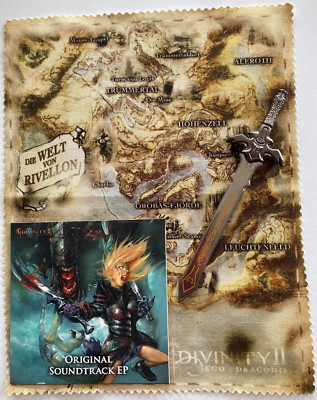 Divinity II Ego Draconis Brieföffner Schwertform Stoffkarte Soundtrack CD EP NEU
