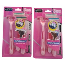 2x Women 3-Pack Triple Blade Disposable Razors with Comfort Strip, 6 Razors New
