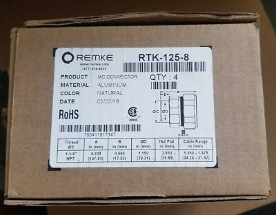 Remke RTK-125-8 Box of 4 Cable fittings 1-1/4'' NPT 
