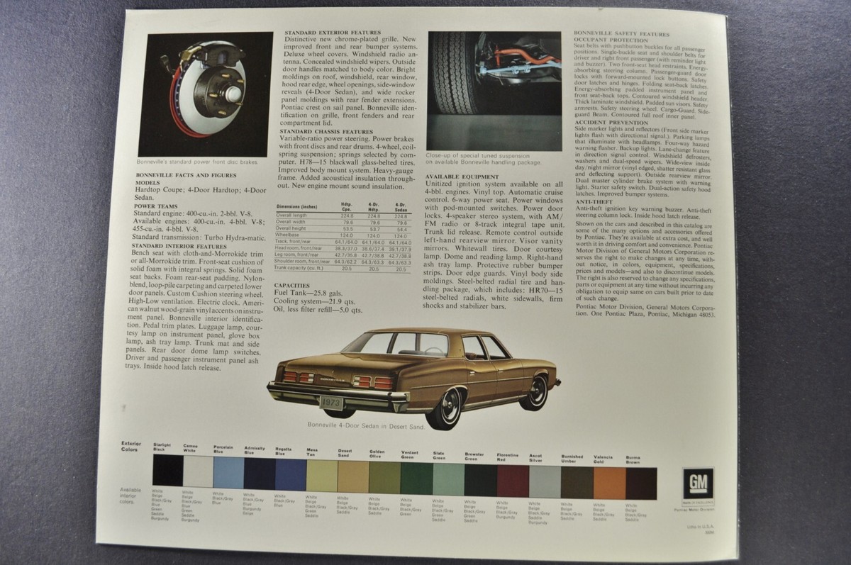 1973 Pontiac Bonneville Large Folder Hardtop Coupe Sedan Excellent