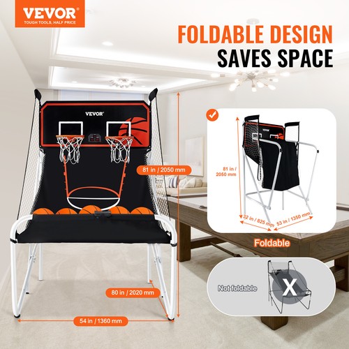 VEVOR Foldable Indoor Double Shot Basketball Arcade Game 2 Player 5 Balls - Picture 2 of 12