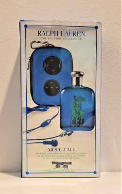 2pc Set Polo Pony 1 Blue Ralph Lauren 4.2 oz Edt + Earbuds speaker