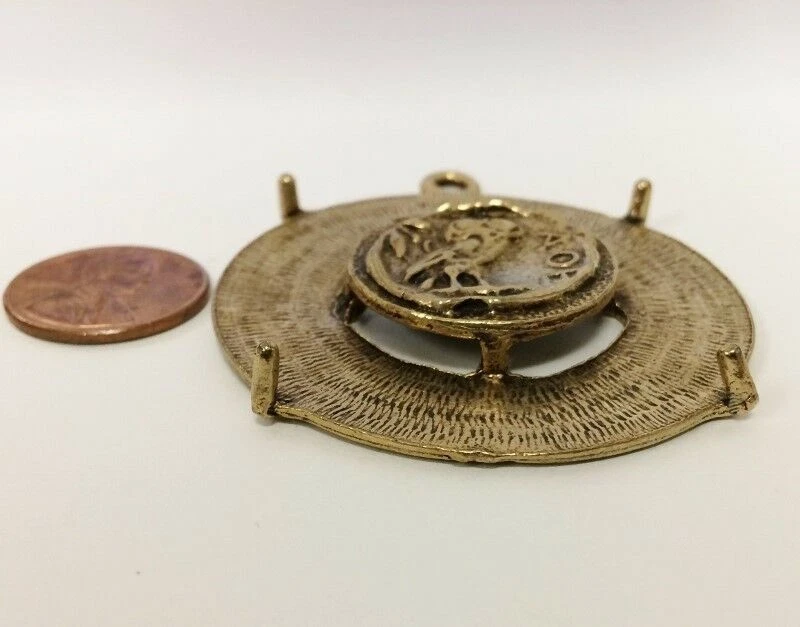 1 BÚHO SABIO ANTIGUO ORO REDONDO 49mm. COLGANTE CUENTAS - ESTAMPADO "A.O.E" B10 Foto 2 de 4