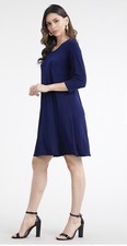 JOSTAR 3/4 SLEEVE DRESS Poly Spandex SLINKY Stretch Knit Navy Blue S M L XL
