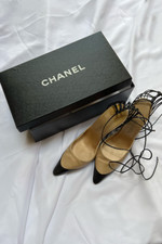 Chanel Cage Heeled Pumps 4" Heels Size 6-1/2 Slingback Classic Shoes