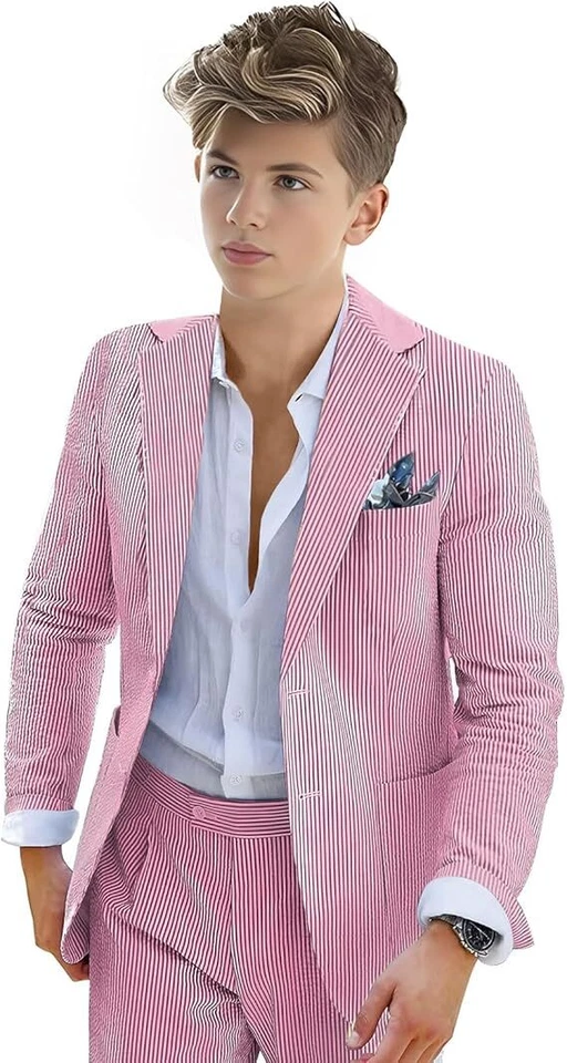 Костюм Seersucker для мальчиков смокинг из 2 предметов летний пляж свадебный блейзер брюки - Изображение 4 из 4