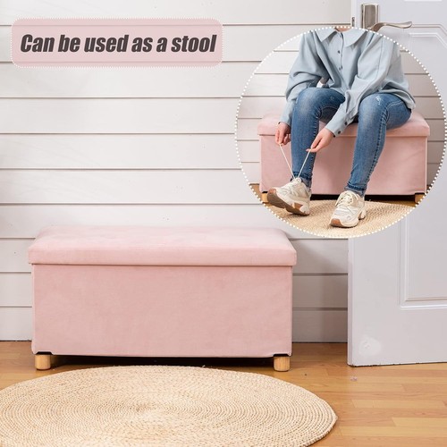 BRIAN & DANY Ottoman Storage Box with 4 Wood Legs Pink, 76 x 38 x 38 cm - Picture 7 of 7