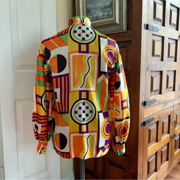 Morgan of London Vintage 60’s 70’s Funky Groovy  Button Up Top w/ Vibrant Colors - Image 3 of 4