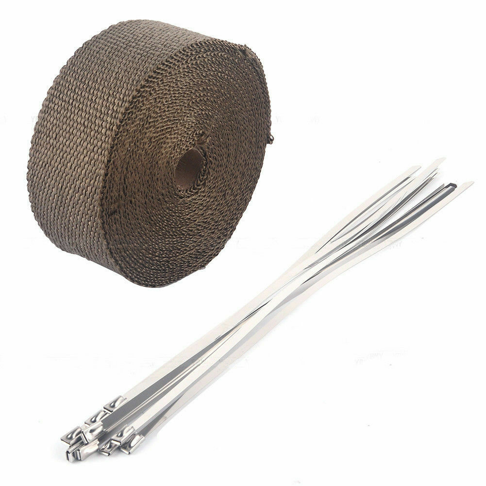 CAR EXHAUST HEAT WRAP TITANIUM 10M X 50MM ROLL +10 STAINLESS TIES