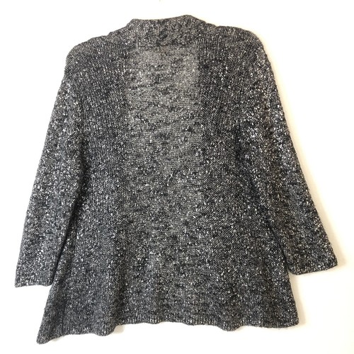 Eileen Fisher Cardigan Sweater Small Linen Blend Black Silver Shimmer Day Night - Picture 4 of 8