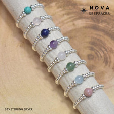 Sterling Silver Beaded Ring Natural Gemstone Crystal Stretch Ring PICK GEMSTONE