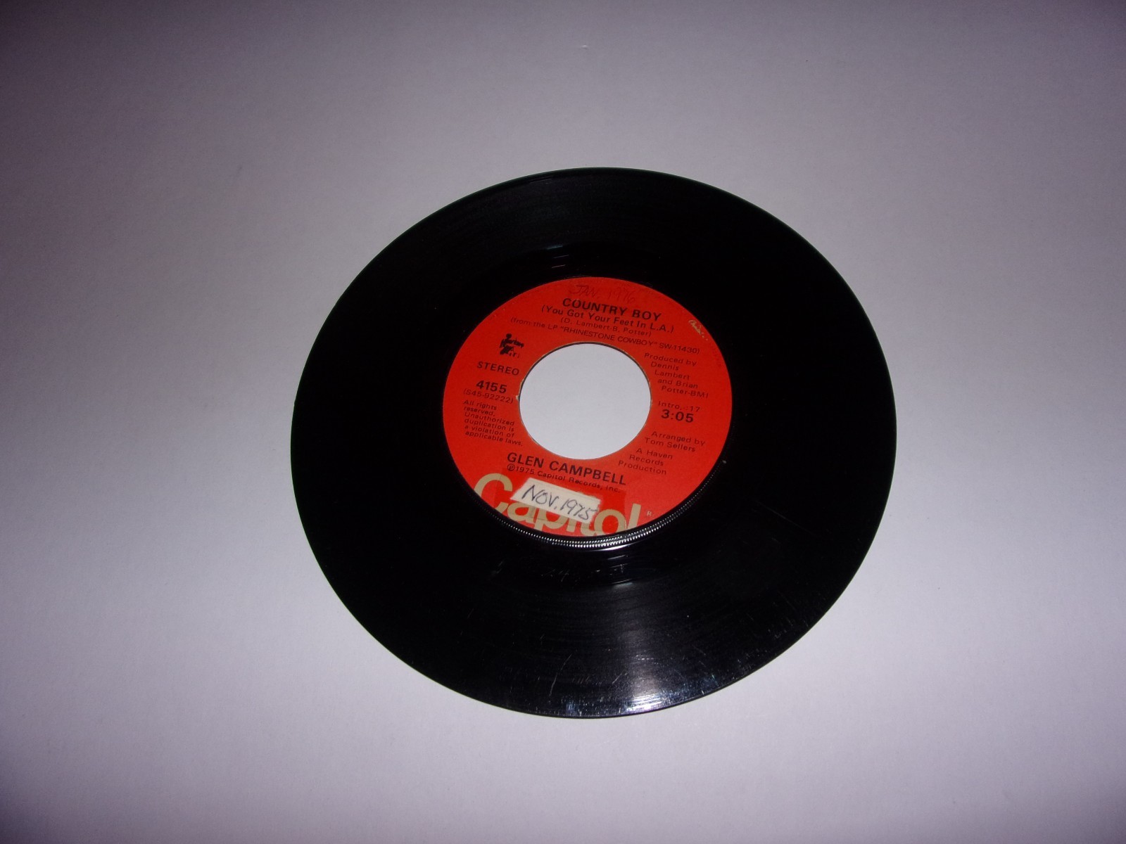 Glen Campbell Country Boy / Record Collector's Dream / 45 Rpm / 1975