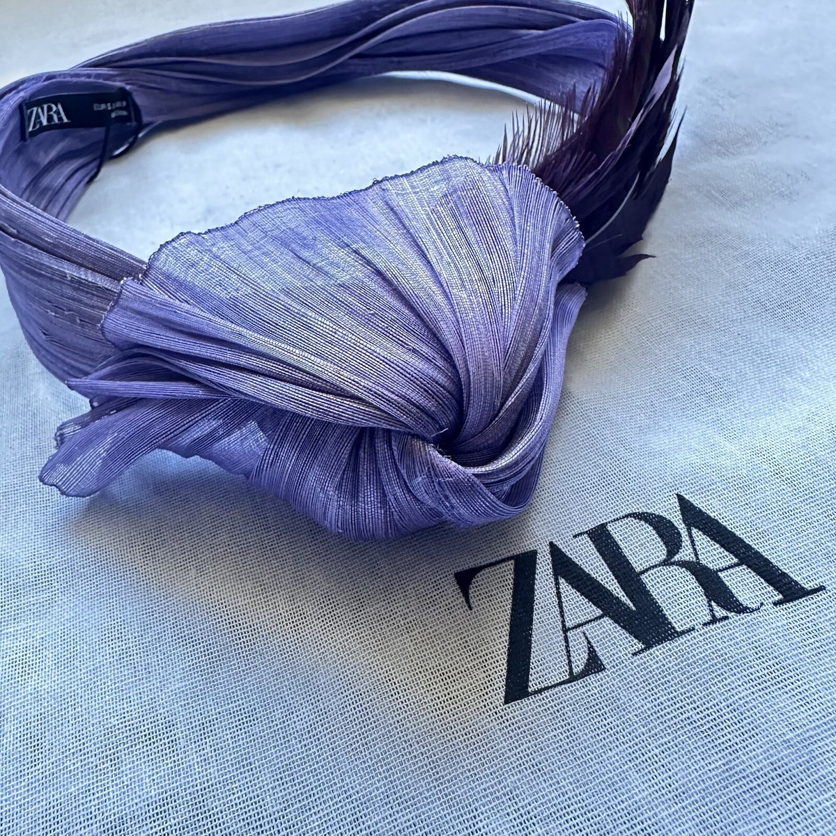 New Zara $89 Purple Feathered Silk Headband Headpiece Small 