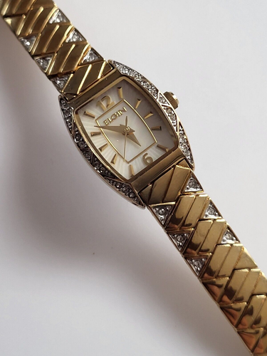 Orologio Donna Vintage Elgin EG571 Tono Oro, Cristalli Austriaci, Fibbia Gioielli - Foto 2 di 7