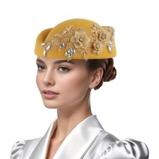 Retro British Fascinator Hat for Women Church Tea Party Felt Beret with Flowers