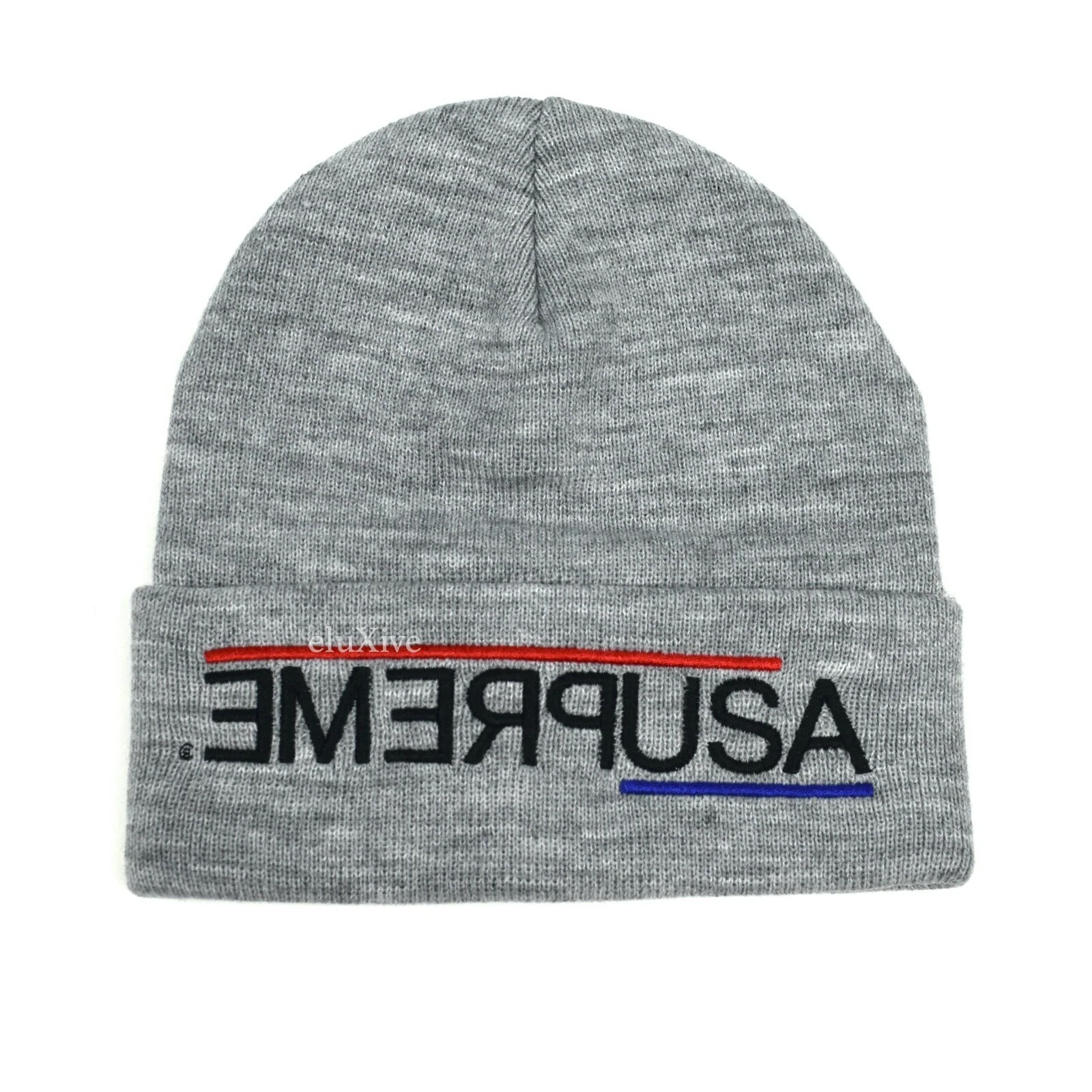 Casquette chapeau hiver homme DS FW21 AUTHENTIQUE logo Supreme USA bonnet gris tricot neuf avec étiquette