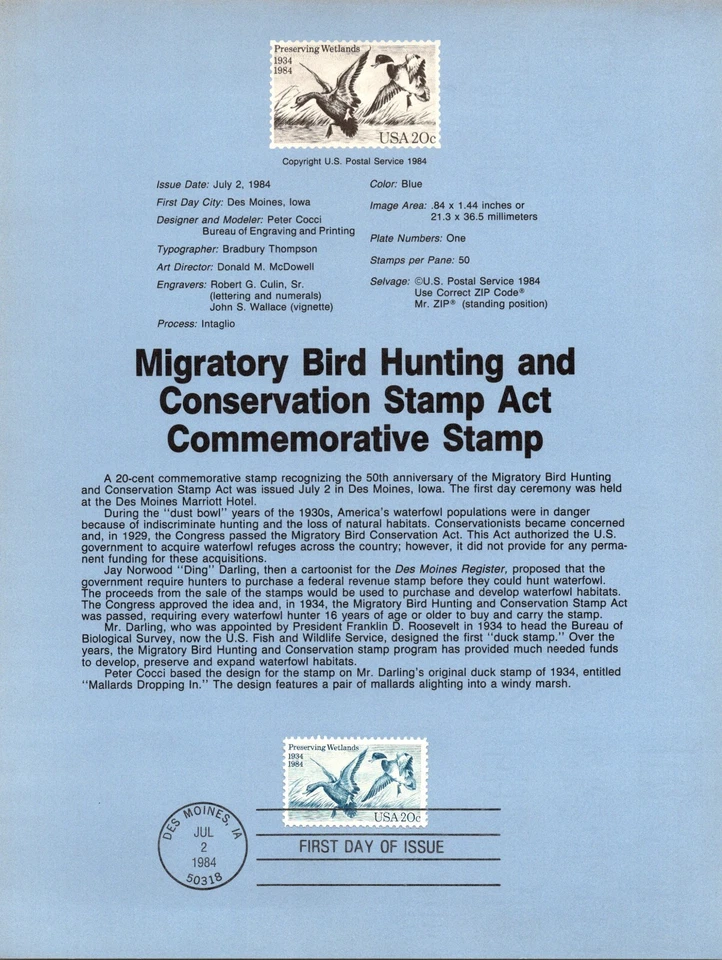 FDC Souvenir Sheet: Migratory Bird Hunting Conservation Act Stamp Scott #2092 - Image 2 of 2