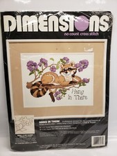 VTG 1992 Dimensions Cross Stitch Kit 3974 Hang In There Raccoon Lilac Tree NEW